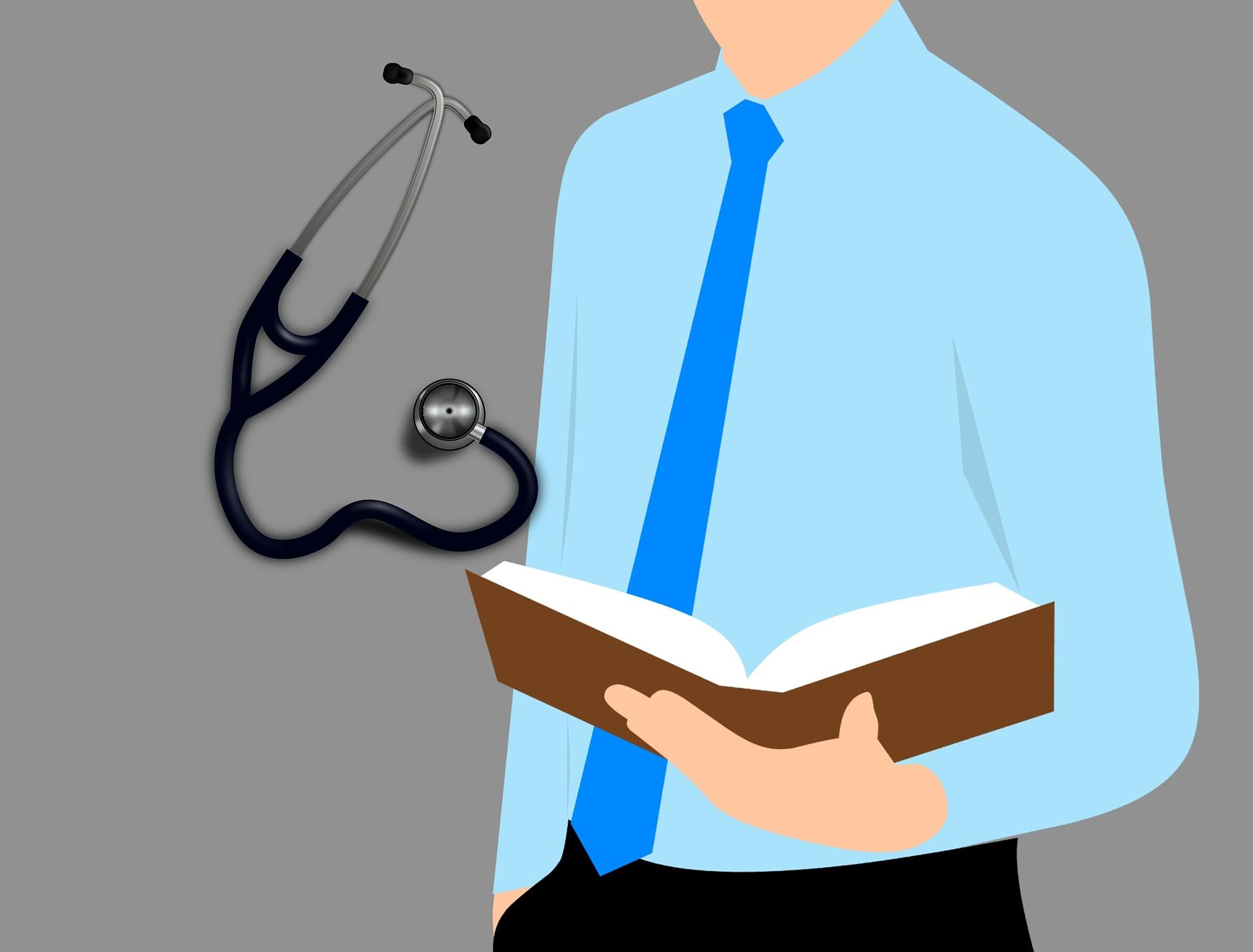 Grafik Arzt mit Buch und Stetoskop
